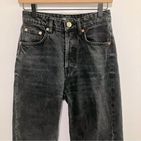 Zara Jeans Women Size 4 Black Ankle Fray Straight Leg High Rise - Picture 2 of 10